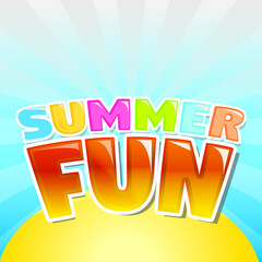 Summer Fun Text Vector Colorful Kids Sun Rays Graphic Vector Illustration Design