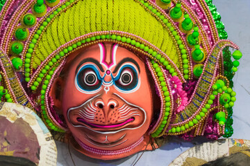 Colorful Chhau (or chhou) mask , handicrafts on display for sale - at Charida, Purulia - Bangla...