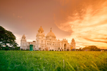 Sunset at Victoria Memorial, Kolkata , Calcutta, West Bengal, India . A Historical Monument of...