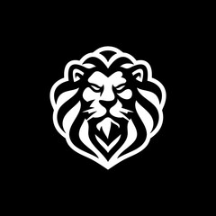Lion head line art logo design. Lion head vector illustration on dark background
