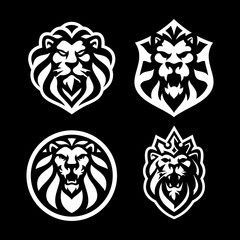 Lion head logo set on dark background. Lion head silhouette collection. Vector illustration