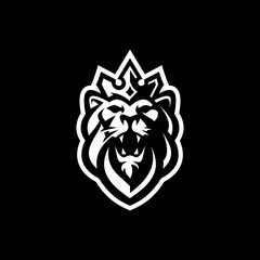 Lion king silhouette logo design. Lion head with crown vector illustration on dark background