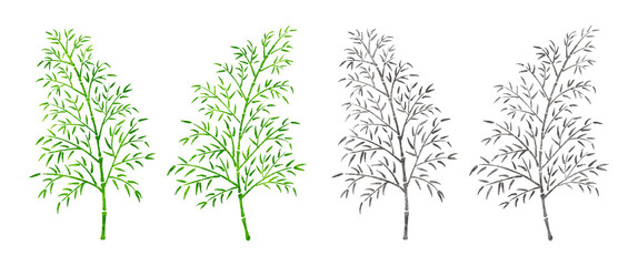 Fototapeta premium 竹・笹の水彩・水墨画風ベクター素材