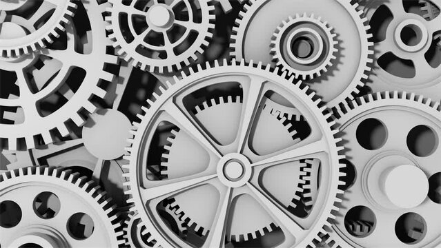Industrial video background with gears. 3d animation.
