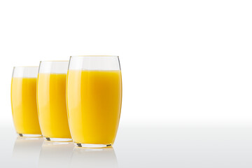 Organic Orange juice glass, isolated on white. Glass of fresh orange juice on white background