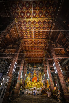 Iinterior of the temple Wat Ming Muang, Nan City Pillar Shrine, Nzn province, Thailand.