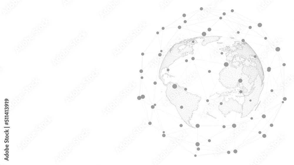 Wall mural tech earth globalization in 3d animation. global business dots on rotating planet.