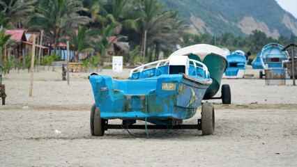 Fishing boats on the beach in Canoa, Ecuador