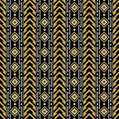 Geometric gold glittering seamless pattern on black background. Classic Rectangle Seamless Pattern. Geometric Diamond Stylish Texture. Abstract Feather Retro Vector Texture.