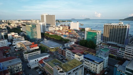 Fototapeta premium Kota Kinabalu, Sabah Malaysia – June 14, 2022: The Waterfront and Esplanade Area of Kota Kinabalu City Centre