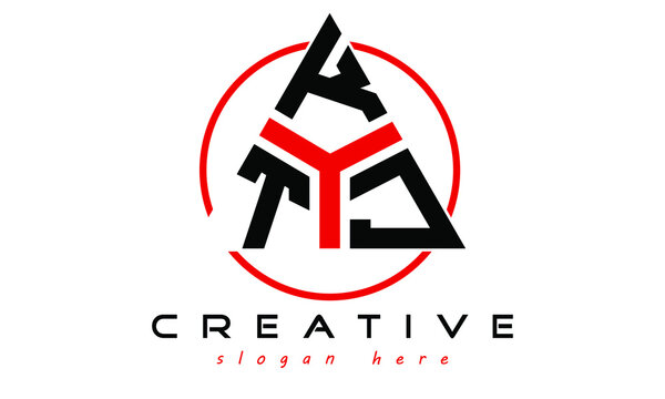 TKJ three letter creative triangle shape in circle logo design vector template. typography logo | Letter mark logo | initial logo | wordmark logo | minimalist logo | gaming logo | emblem logo