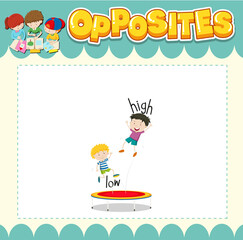 Education word card of English opposites word