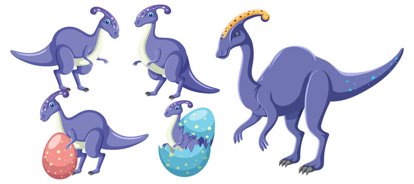 Set of cute dinosaur cartoon characters