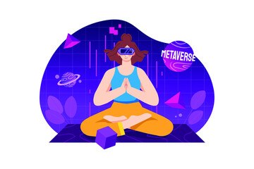 Woman doing meditation in the metaverse