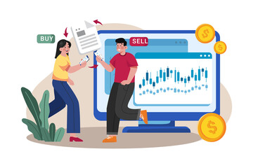People Trading at Stock Market Illustration concept. Flat illustration isolated on white background.