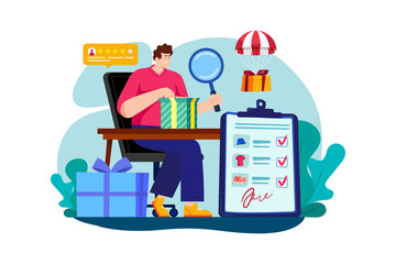 Man unpacking post-delivery with a magnifying glass