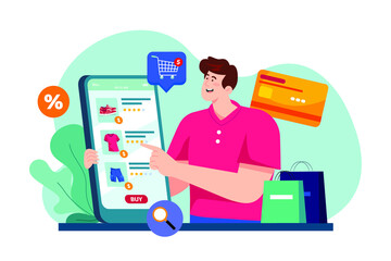 Naklejka premium Man buying goods via the internet app