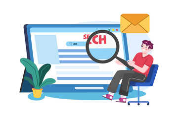 Online Job Research Illustration concept. Flat illustration isolated on white background.