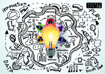 Illustration business.design modern  idea and concept think creativity. for brainstorm,Social network,success,plan,think,search,analyze,communicate, futuristic idea innovation technology.