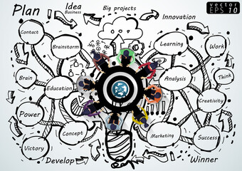 Illustration business.design modern  idea and concept think creativity. for brainstorm,Social network,success,plan,think,search,analyze,communicate, futuristic idea innovation technology.