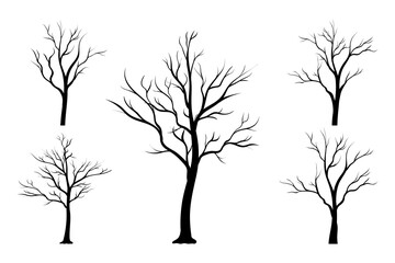 Tree without leaves silhouette vector elements