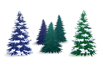 Pine trees with and without snow vector elements with various color