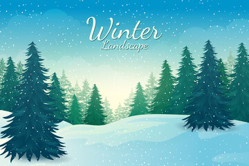 Fototapeta premium Beautiful Winter sunrise landscape with pine forest, mountains and snowfall