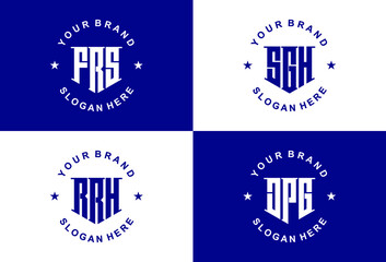 Creative letter monogram logo design with stationery template FRS KSC NBA PHA CVS PEAABS AOU AHC BH RV EZ ZR NA RK