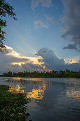 Overcast sky during sunset along Tha Chin river(Maenam Tha Chin),Nakhon Pathom,Thailand