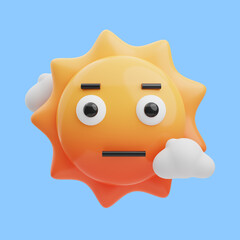 3d rendering flat expression cute sun icon illustration summer illustration