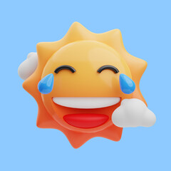 3d rendering of cute sun laughing icon illustration, summer illustration