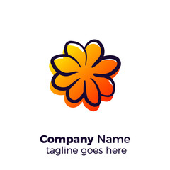 orange dahlia flower logo design icon vector illustration simple line