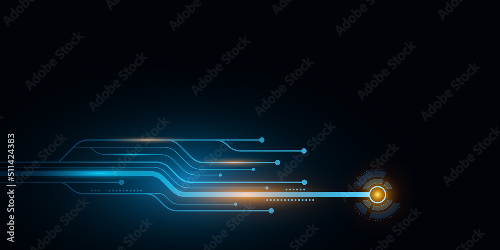 Poster digital technology background with circuit computer board. hud rounds with light effect. big data. s