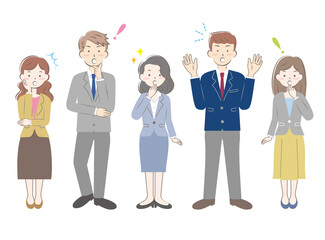 驚いているスーツ姿の人々　全身　複数
