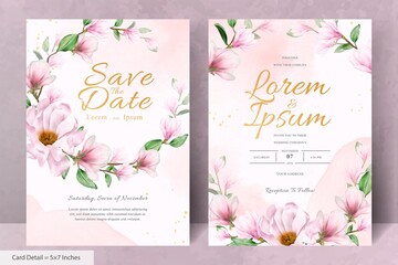 Fototapeta na wymiar Magnolia Arrangement Floral Wreath Wedding Invitation Card Template