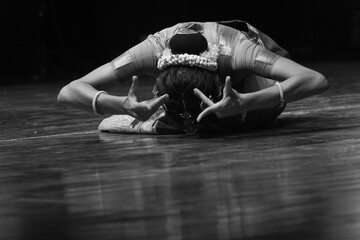 indian dancer performance  in black and white