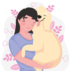 woman carrying golden dog