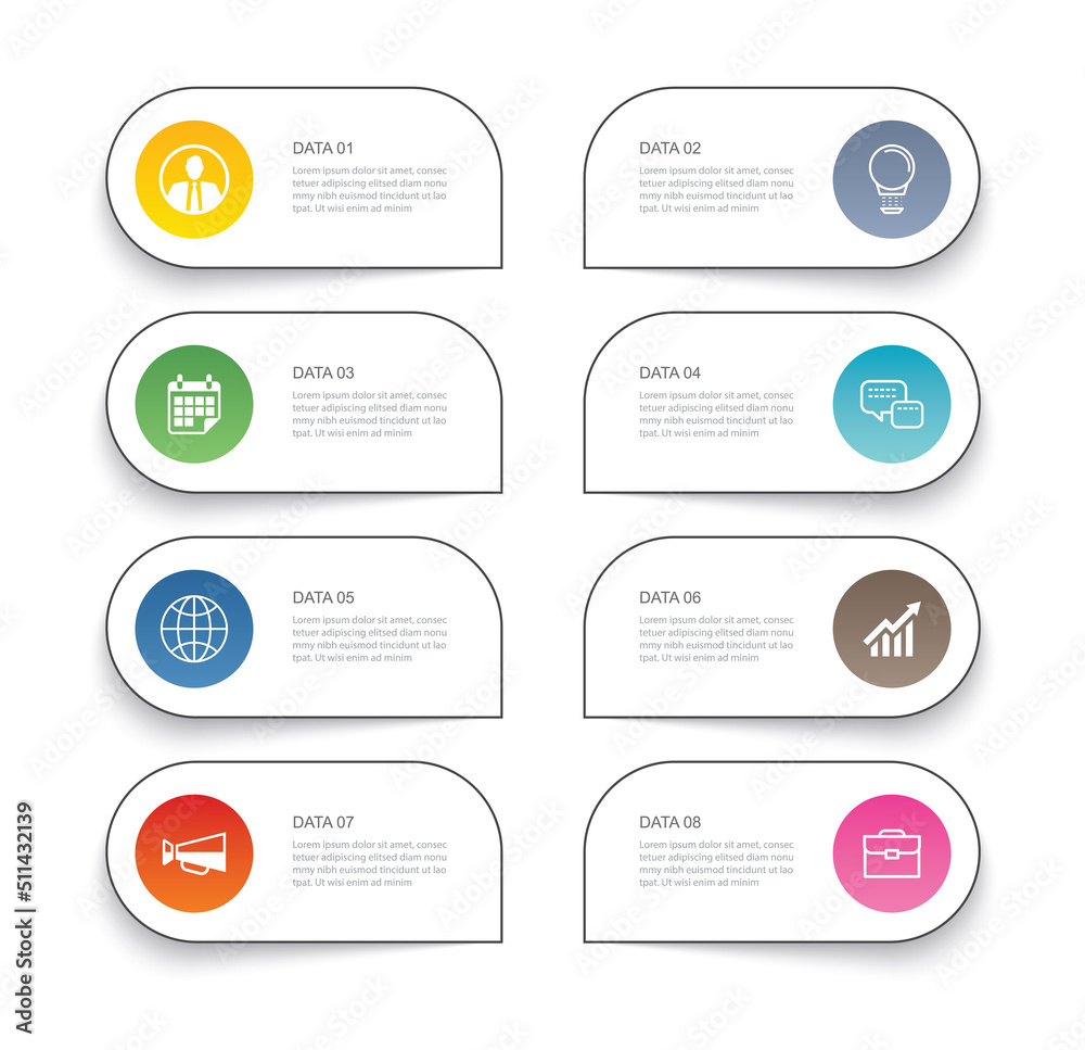 Wall mural 8 data infographics tab thin line index template. vector illustration abstract square infographic ba