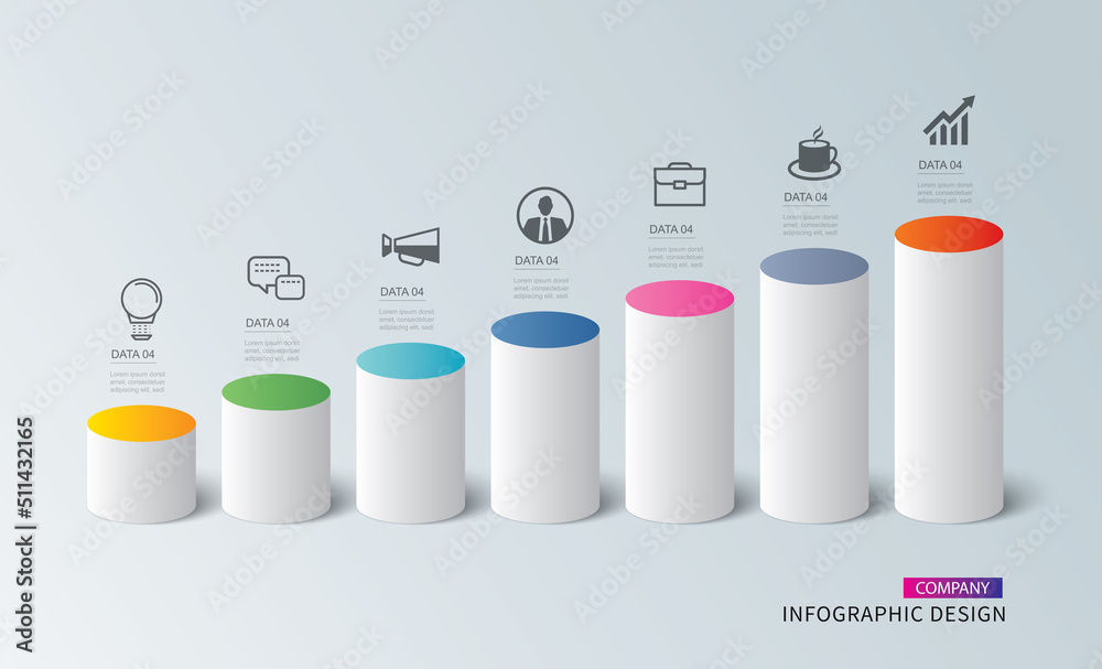 Wall mural infographics cylinder timeline with 7 number data template. vector illustration abstract background.
