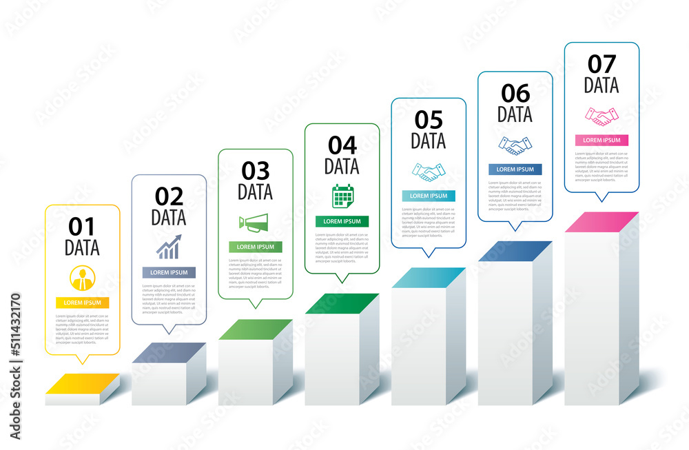 Wall mural 7 data infographics square index template. vector illustration abstract background.