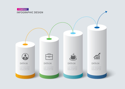Infographics  cylinder timeline with 4 number data template. Vector illustration abstract background.