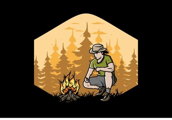 A man is lighting a bonfire illustration