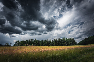 Dramatic thunderclouds and storm clouds in summer.