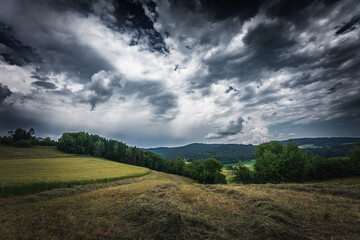 Dramatic thunderclouds and storm clouds in summer.