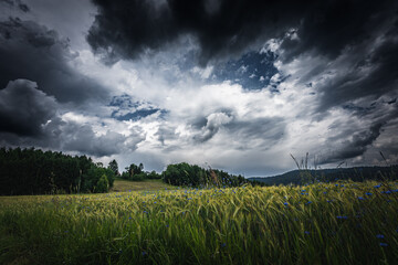 Dramatic thunderclouds and storm clouds in summer.