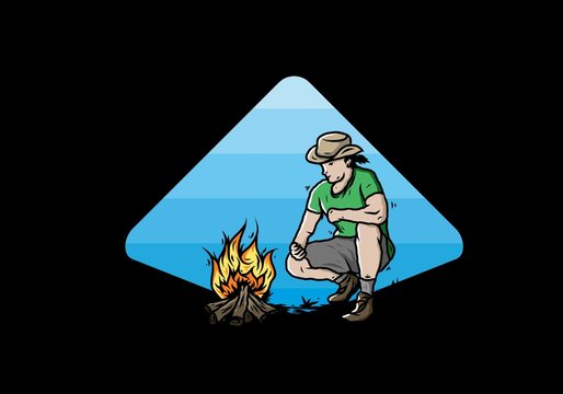 A man is lighting a bonfire illustration