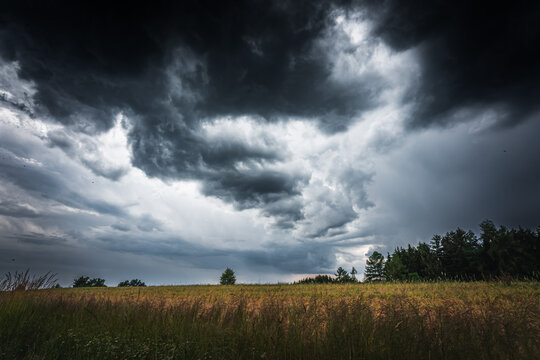 Dramatic thunderclouds and storm clouds in summer.