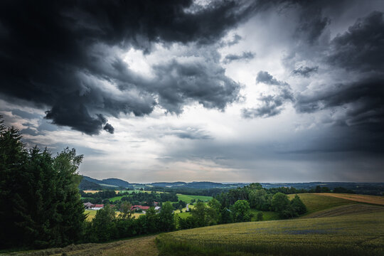 Dramatic thunderclouds and storm clouds in summer.