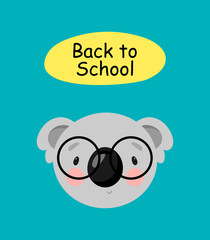 Cute Koala with glasses. Cartoon style. Vector illustration. For card, posters, banners, books, printing on the pack, printing on clothes, fabric, wallpaper, textile or dishes.
