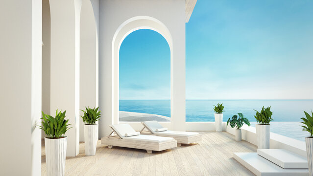 Beach luxury living on Sea view - 3d rendering	